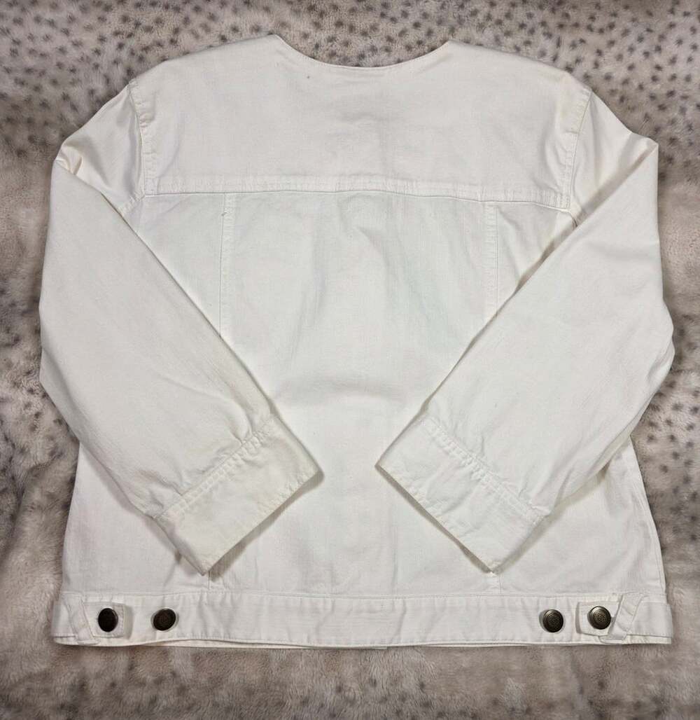 Hearts of Palm White Denim Beaded Collarless Cropped Jean Jacket Size 14 - Picture 3 of 8